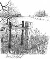 Ohio/Indiana Line corner post - Ballpoint pen artwork by Vincent Whitehead